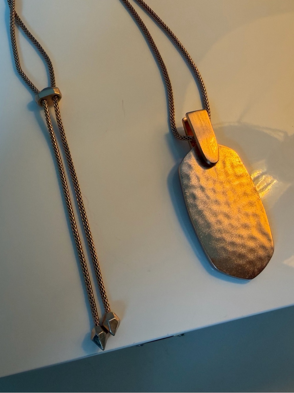 Kendra Scott Inez Hammered Long Pendant Necklace Rose Gold Adjustable Statement